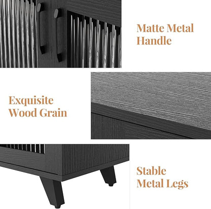 Panana Kitchen Buffet Server Table Accent Sideboard Cupboard Server Buffet Console Table with Doors Cabinet (49inch, Black)