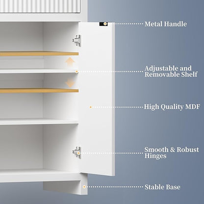 Fluted Sideboard Buffet Cabinet with Storage and Large Drawers, 55" W Credenza Storage Cabinet for Living Room or Entryway, 40'' H Farmhouse Buffet Table with Adjustable Shelves, Console Cabinet