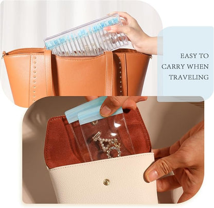 HOMEHIVE Acrylic Jewelry Box Organizer, Clear Jewelry Organizer Holder with 20 Portable Anti Tarnish Jewelry bags, Travel Jewelry Case for Earrings/Rings/Necklaces for Women Girls, Blue