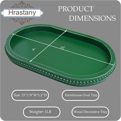 Green Oval Wood Decorative Ottoman Tray for Coffee Table Kitchen Counter, Living Room, Handcrafted Green Wooden Serving Tray for Table Centerpiece
