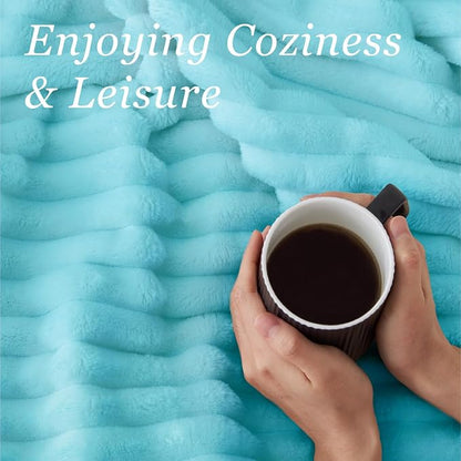 BEDELITE Twin Blanket for Couch & Bed, 300GSM Soft & Warm Fleece Blanket, Decorative and Giftable Striped Sky Blue Blankets for Women, Men, 60"x80"