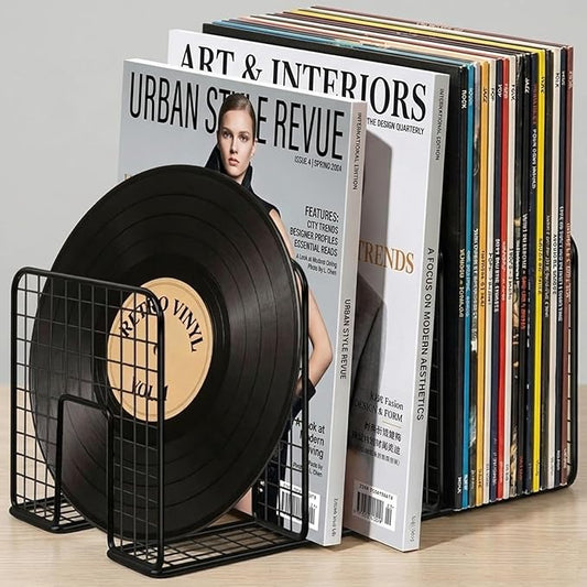 Vinyl Record Holder Storage, 3 Slot Metal Magazine Book Album Display Rack, Stylish Desktop File Tabletop Magazine Holder Rack, Record Storage, Album Storage Rack for LP Records/Magazines/Music Lovers