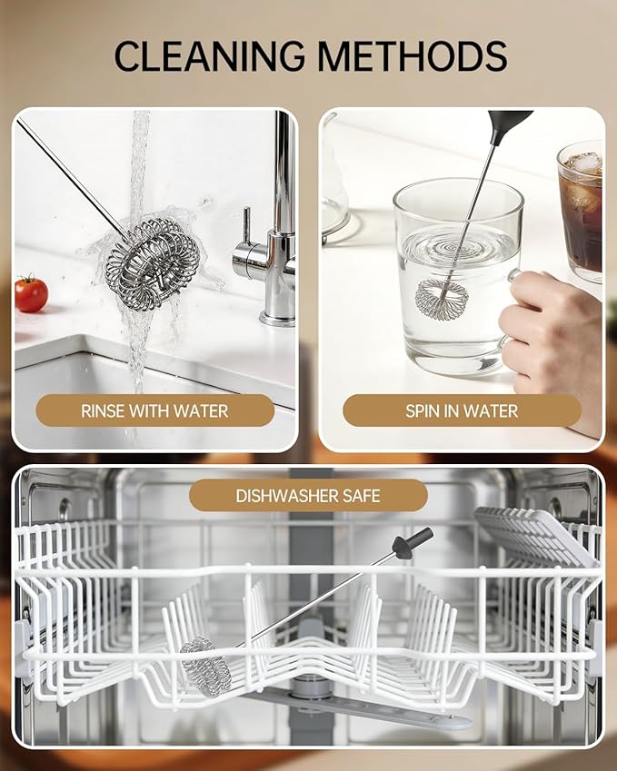 CIRCLE JOY Rechargeable Milk Frother Handheld with Stand, Dual Spring Whisk Head Electric Coffee Frother Foam Maker, Portable Drink Mixer for Cappuccino, Latte, Matcha, Black