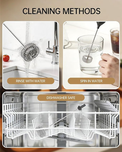 CIRCLE JOY Rechargeable Milk Frother Handheld with Stand, Dual Spring Whisk Head Electric Coffee Frother Foam Maker, Portable Drink Mixer for Cappuccino, Latte, Matcha, Black