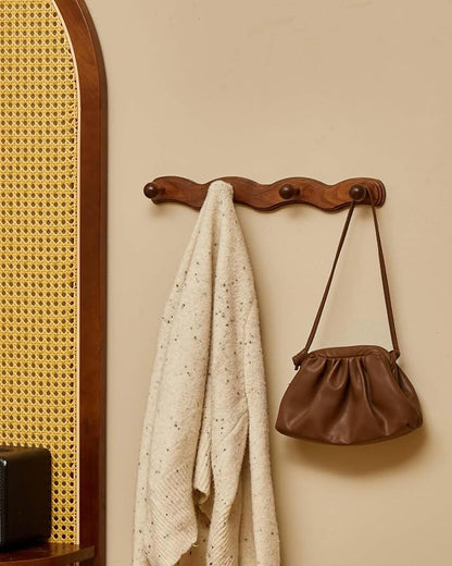 Wood Coat Rack Wall Mount - 4Pack Walnut Coat Hooks for Hanging Clothes,Keys, Robes,Purse,Towels,Bags,Backpack, Modern Decorative Wall hooks Heavy Duty Hanger Organizer for Bathroom,Entryway & Bedroom