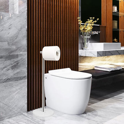 NearMoon Bath Toilet Paper Holder Stand- Modern Tissue Roll Holder Standing with Balanced Base, Rustproof Toilet Roll Holder for Bathroom/Kitchen Countertop (Chrome Finish, Marble Base)