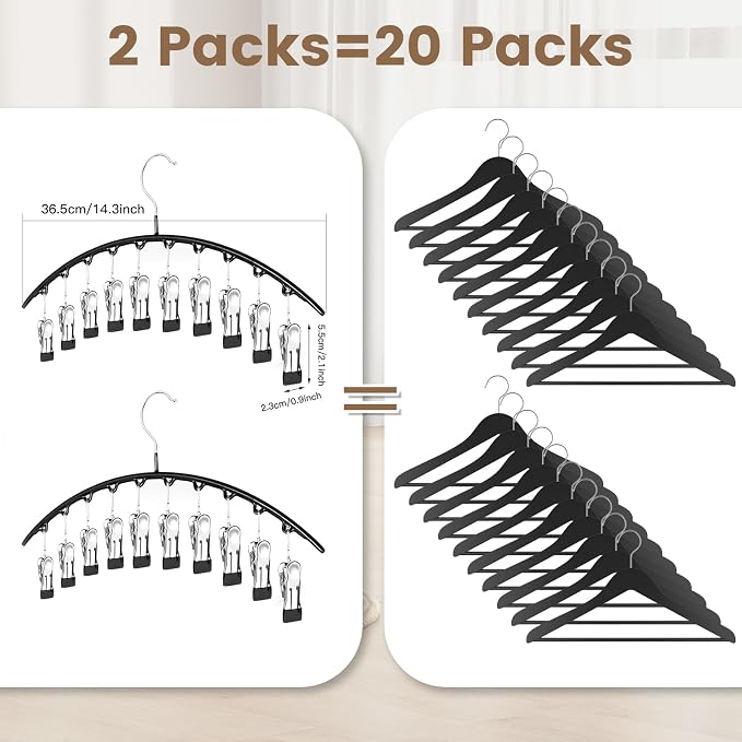 Legging Organizer for Closet,Leggings Hangers for Closet 2 Pack Pants Hangers w/10 Clips, Space Saving Hangers Closet Organizers and Storage for Pants Skirts Scarf Legging