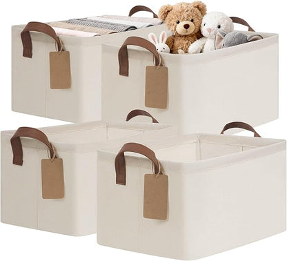 CHICVITA 4 Pack Storage Baskets for Shelves, Collapsible Fabric Closet Baskets for Organizing, Shelf Bins with Metal Frame, Clothes Towel Organizer for Closet, 14.8" x 10.3" x 8.3", Beige