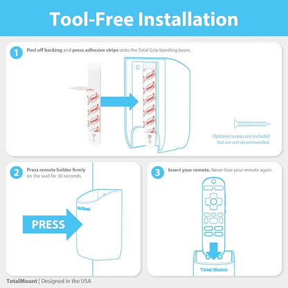 TotalMount Hole-Free Remote Holders – Eliminate Need to Drill Holes in Your Wall (Black Remote Control Holders, Quantity 2)
