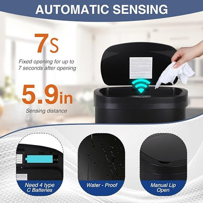PayLessHere | 13 Gallon Stainless Steel Trash Can | Black | Automatic Touchless Lid with Motion Sensor | Kitchen Garbage Can with Waterproof Design | for Home, Office, Bathroom | Pack of 1