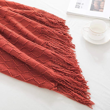 BOURINA Rust Throw Blanket 60x80 Inches Throw Textured Solid Soft Sofa Throw Couch Knitted Decorative Blanket