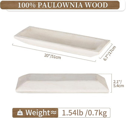 Hanobe Decorative Wood Dough Bowl: Large Long Wooden Bowl for Entry Way Table Home Decor - Coffee Table Decor for Living Room - Dining Table Centerpiece Decor, White