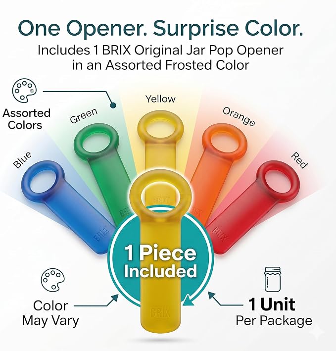 Brix Original Jar Pop Opener, Great for Kids, Arthritis, and Carpal Tunnel Sufferers, Assorted Frosted Colors (Color May Vary) Pack of 1