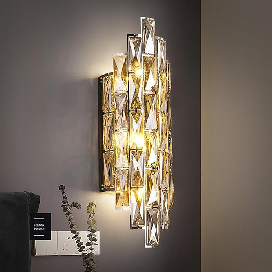 Crystal Modern Wall Sconces, Smoky Gray Wall Light Fixture for Luxury Indoor, K9 Vanity Wall Lighting for Bedside Bedroom Bathroom Living Room Doorway