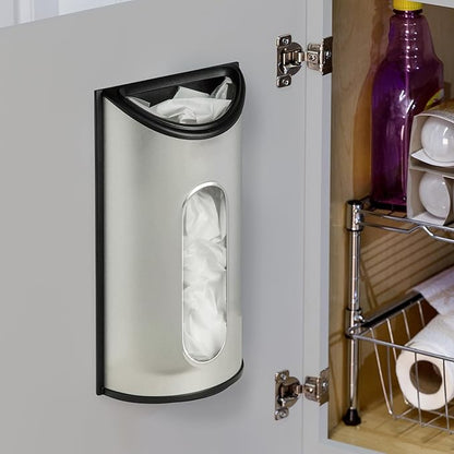 Honey-Can-Do Stainless Steel Plastic Bag Saver & Trash Bag Dispenser, Wall-Mounted Plastic Bag Organizer for Kitchen, Pantry, Garage, Durable Stainless Steel Storage for Grocery Bags and Space-Saving