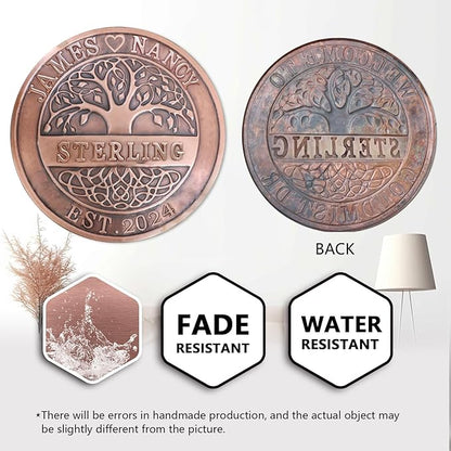 50th Anniversary Wedding Gifts for Couple Copper Decor Personalized Family Tree Wall Decor Copper Metal Wall Decor, Metal Name Sign Wedding Gifts, Housewarming