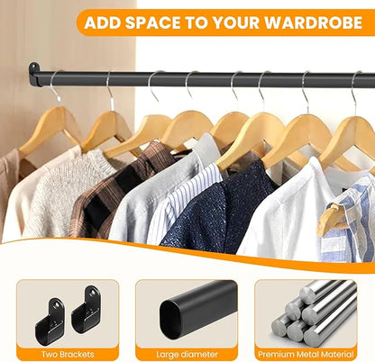 Oval Closet Rod for Hanging Clothes Adjustable Closet Rods 18 to 75 Inch Heavy Duty Black Poles Bar Closet Rod Expandable for Wardrobes Laundry RV