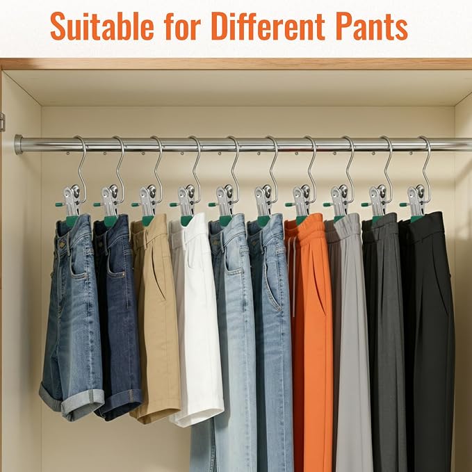 30 Pack Pants Hangers with Clip, Legging Organizer for Closet, Yoga Pants Hangers, Space Saving Hanging Closet Organizer and Storage for Socks, Panties, Underwear, Pants and Jeans (Dark Green)