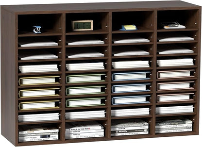 VEVOR Literature Organizers, 36 Compartments Office Mailbox with Adjustable Shelves, Wood Literature Sorter 39.3x12x26.8 inches for Office, Home, Classroom, Mailrooms Organization, EPA Certified Brown