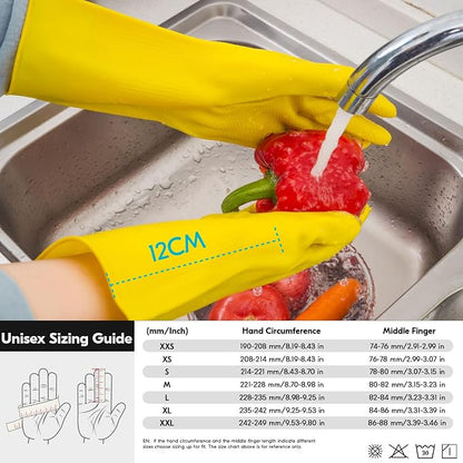 Vgo... 2-Pairs Reusable Household Gloves, Rubber Dishwashing gloves, Extra Thickness, Long Sleeves, Kitchen Cleaning, Working, Painting, Gardening, Pet Care (Size S, Yellow, HH4601)