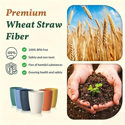 Homienly Water Cups Wheat Straw Drinking Glasses Cups 12oz Unbreakable Cups,Microwave and Dishwasher Safe Cup Set,6 PCS Stackable Cups for Kitchen,Camping-Colorful