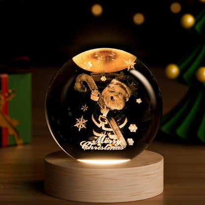 Christmas Decoration Snowflakes 3D Crystal Ball, 2.4 inch Decorative Ball Glass Santa Sphere, Paperweight Crystal Display Sculpture Home Decor Crafts for Girls Friends Women Family
