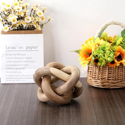 3 Link Wood Knot Decor Rustic Home Décor Accents Hand Carved Coffee Table Decoration, Boho Chain Link Decoration, Modern Shelf, Rustic Objects for Home Living Room Bedroom(Acacia Wood)
