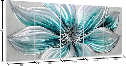 YHSKY ARTS Flower Metal Wall Art - Hand Crafted 5 Panels Aluminum Sculpture for Living Room Bedroom Decor