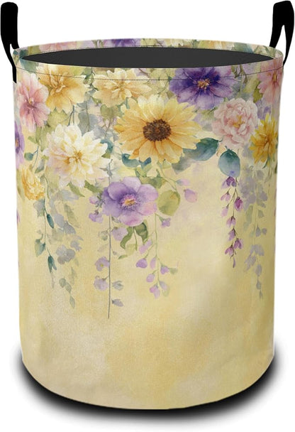 Yellow Wisteria Flowers Laundry Basket-Large Foldable Hamper Holder Portable Tall Collapsible Laundry Hamper Storage Basket Bin with Handles, Canvas & Waterproof lining for Household Items