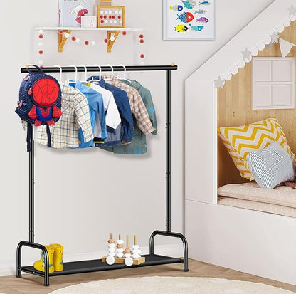 SLEEPING LAMB Kids Clothing Rack, Small Baby Clothes Rack with Bottom Storage Shelf, Toddler Clothes Hanger Rack with Bottom Storage Clothing Racks for hanging Clothes, Black