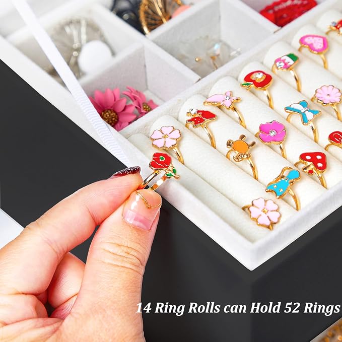 QBestry Earring Jewelry Box for Women Girls Stud Organizer, 5 Layers Black Jewelry Organizer Box With Lock Necklaces and Earrings Holder Jewelry Box with Earring Organizxer for Women Girls Xmas Gifts