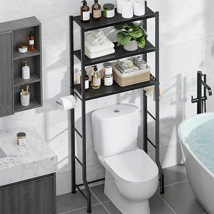 Kitsure Over The Toilet Storage Cabinet, Sturdy Bathroom Organizer, Easy Assembly, 3-Tier Shelf (61" H), Space Saving Storage for Small Bathroom, Heavy Duty Metal Frame, Black