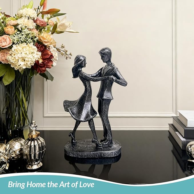 Wedding Anniversary Engagement Gifts for Couples, Room Decor Love Figurines, Black Resin Couple Dancing Sculpture, Aesthetic Statue Knick Knacks for Bedroom, Living Room, Desk, Coffee Table
