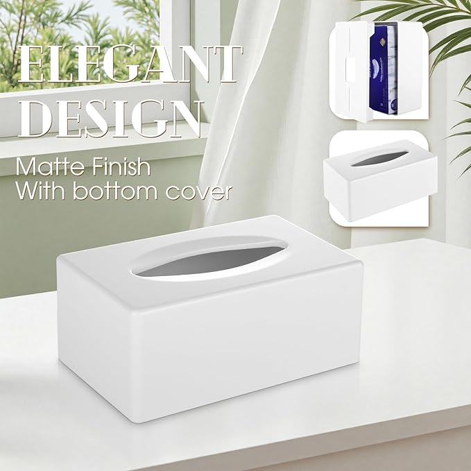 Y-in Hand Tissue Box Cover, Rectangular Facial Tissue Holder with Bottom, Decorative Storage Box for Bathroom Vanity, Countertops, Dressers, Night Stand, Car, RV, Parlors and Offices - White