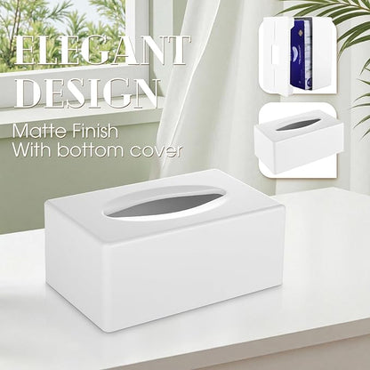 Y-in Hand Tissue Box Cover, Rectangular Facial Tissue Holder with Bottom, Decorative Storage Box for Bathroom Vanity, Countertops, Dressers, Night Stand, Car, RV, Parlors and Offices - White