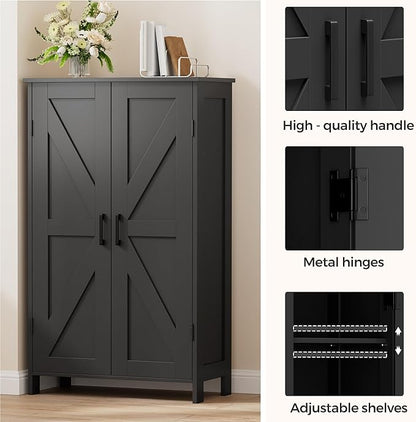 Homleke Farmhouse Bathroom Cabinet with Adjustable Shelves, Free-Standing Storage Cabinet with Barn Doors, for Kitchen, Living Room, Dining Room, Entryway, Black