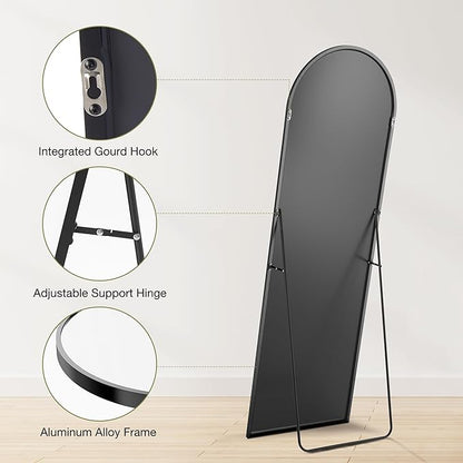 OLIXIS 64"x 21.5" Arched Mirror Full Length, Full Body Mirror with Stand, Hanging or Leaning for Wall, Floor Standing with Shatter-Proof Glass for Bedroom, Living Room, Long, Black