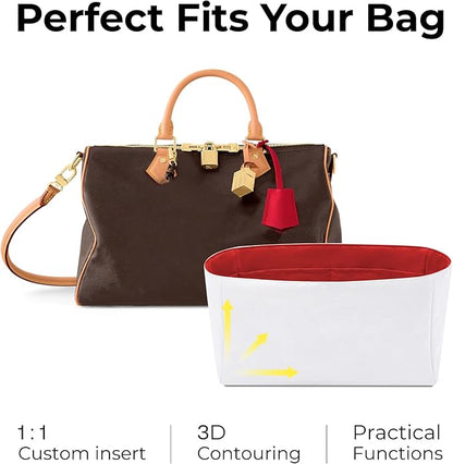 Tote Bag Organizer Insert for LV Soft Speedy Dark Handbag, Custom Fit Inside Premium Rogue Coeur Lightweight WaterResistant Purse Insert with Cup Holder Accessories