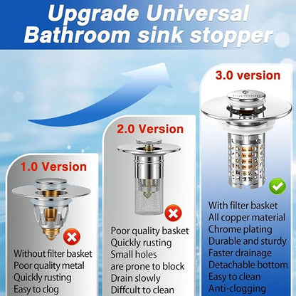 Sink Stopper Hair Catcher, Pop-up Sink Drain Strainer with Removable Stainless Steel Strainer Basket Hair Catcher, Bathroom Sink Strainer for Bathroom Sink Stopper (2PCS)