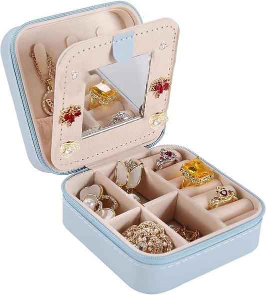 KElofoN Travel jewelry case Travel jewelry box Travel Jewelry Organizer Small Jewelry Organizer Box Gift for Girls Women with Mirror(Sky blue)