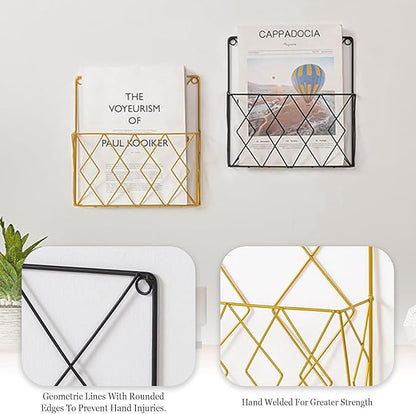 Wall-Mounted File Organizer, Metal Wall File Holder, Magazine Rack, Space-Saving Design, Ideal for Home Office, Workspace, and Study Room Organization (Black)