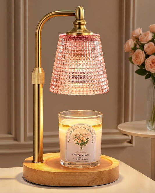 Hong-in Candle Warmer Lamp with Timer Dimmer, Birthday Gifts for Women, House Warming Gifts for New Home, Vintage Room Decor, Adjustable Height Candle Lamp, Wax Warmer for Scented Jar Candles, Pink