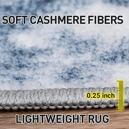 4x6 Area Rugs Washable Rug: Modern Abstract Living Room Rug Soft Anti-Skid Thin Carpet Indoor Floor Non-Shedding Carpets for Bedroom Dining Room Farmhouse Nursery Home Office - Blue White