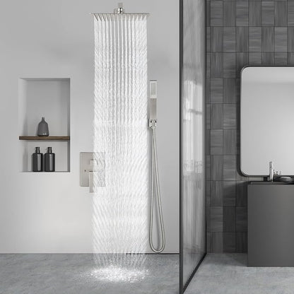 Aolemi Shower Faucet Set Rain Shower System with Handheld Spray Bathroom Shower Combo Rough-in Valve and Shower Trim Kit Included Brushed Nickel 8 Inch Wall Mount Shower Head