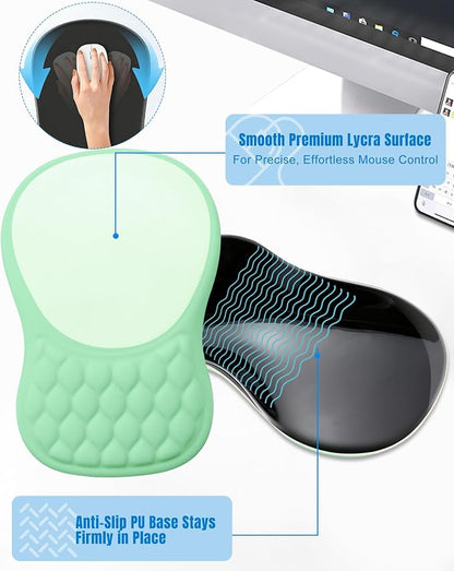 Ergonomic Mouse Pad with Wrist Rest, Slope Design Memory Foam Support, Smooth Lycra Surface, Non-Slip PU Base, Comfortable Mouse Mat for Office, Home, Computer Desk