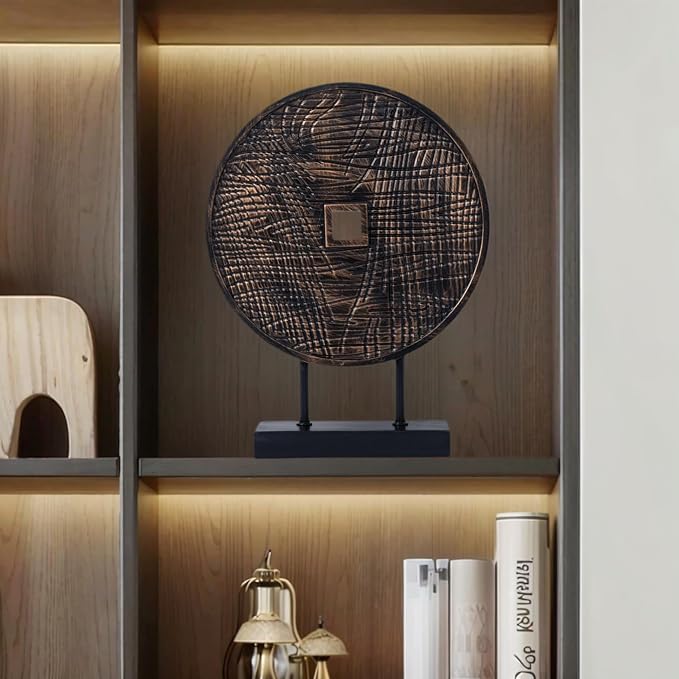 Round Sculpture Decorative Objects Shelf Decor Aesthetic Home Decor Items Accents for Living Room Console Table Decorations (Black C)