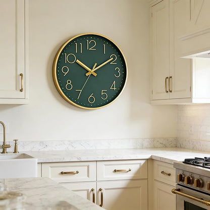 DAXSMY Wall Clock - 8 Inch Silent Non-Ticking Modern 3D Wall Clocks Battery Operated - Decorative Clock for Kitchen, Home Office, Bathroom, Bedroom(Dark Green