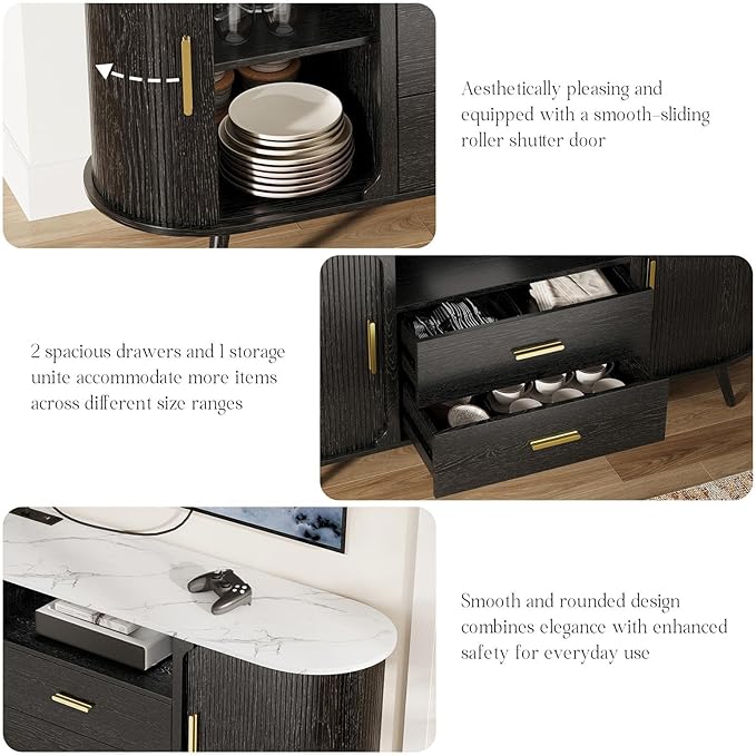 60" Sideboard Buffet Cabinet with Storage, Sliding Door & Adjustable Shelf, Modern Credenza with 2 Drawer, Accent Sideboard Coffee Bar Console Table for Kitchen, Entryway and Living Room
