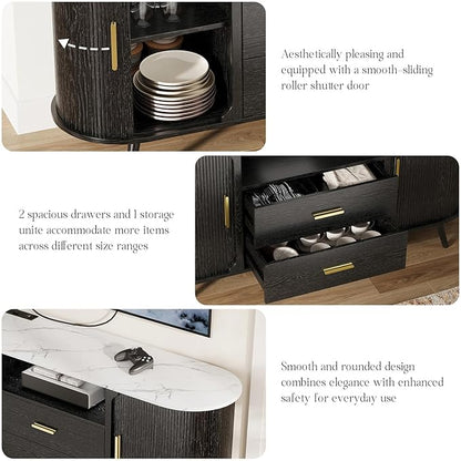 60" Sideboard Buffet Cabinet with Storage, Sliding Door & Adjustable Shelf, Modern Credenza with 2 Drawer, Accent Sideboard Coffee Bar Console Table for Kitchen, Entryway and Living Room