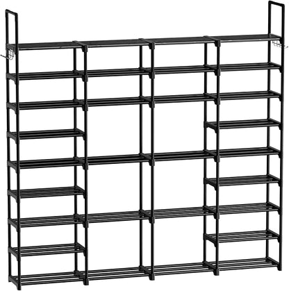WOWLIVE 4 Row 9 Tiers Extra Large Shoe Rack 68-72 Pairs Big Tall Metal Shoe Shelf, Heavy Duty Organizer for Closet Entryway, Boot Rack Storage Stackable Stand for Garage Black